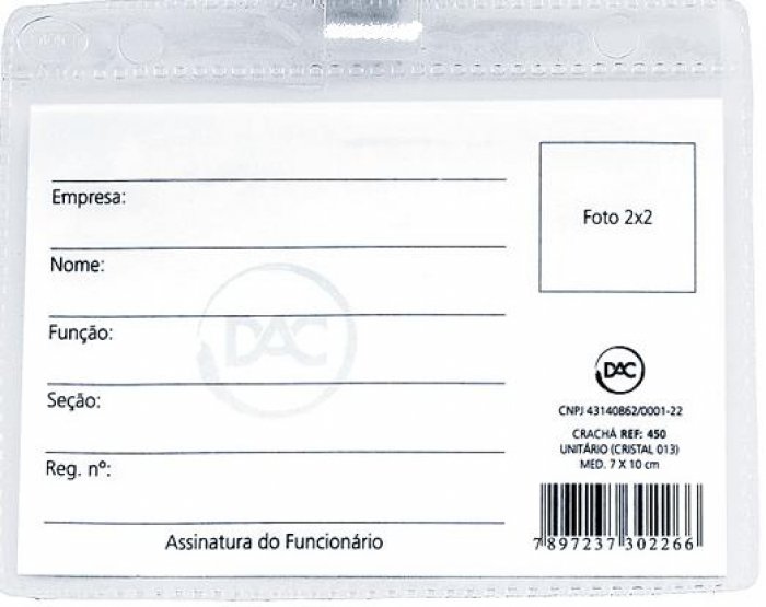 Cracha Sem Presilha 7X10 Dac Ref.1045 **pct/50** Horizontal