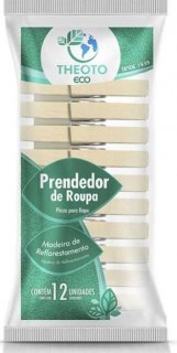 Prendedor Roupa Pequeno Madeira C/12  Theoto
