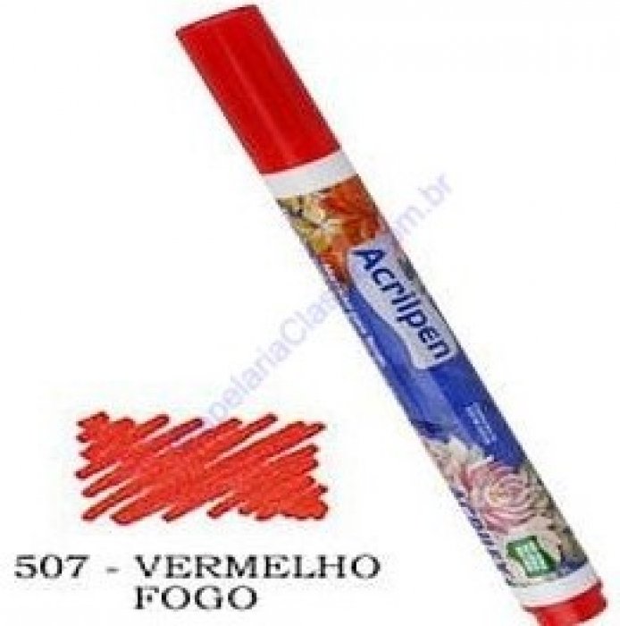Caneta Tecido Vermelho Fogo Acrilpen Acrilex Ref.507