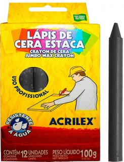 Giz Cera Estaca Preto/520  **acrilex - Cx/12 (Quebrado Desconto)