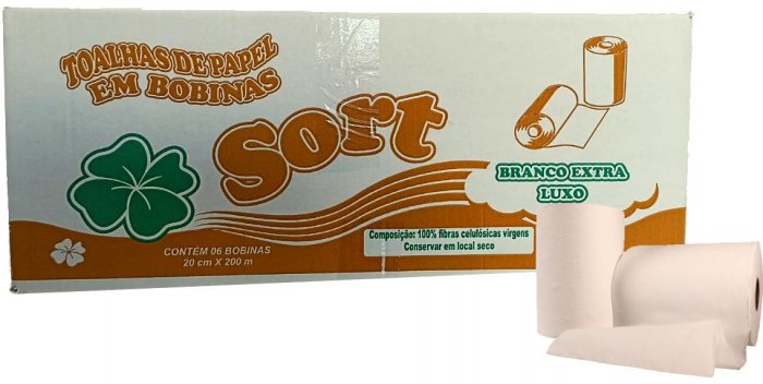 Papel Toalha Rolo 200Mt Sort.lar. *extra Luxo* 28Gr 6Kg Cx/6 100%cel.