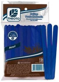 Palito Madeira Picole Azul - Pct/100