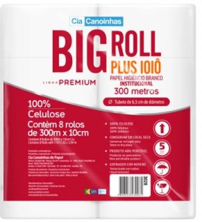 Papel Hig. **100%cel. Premium  Big Roll 300M 10Cm 4.6Kg Pct/8Rl 18G 3028