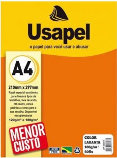 Papel A4 180Gr Liso ***folha Avulsa*** Laranja Usapel 25003 Diplomata