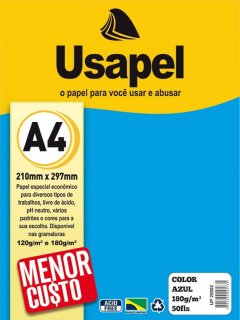 Papel A4 180Gr Liso ***folha Avulsa*** Azul Usapel 25002 Diplomata