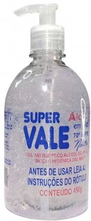 Alcool Gel** 70% Pump/valvula 450Gr/500Ml Super Vale C/hidratante