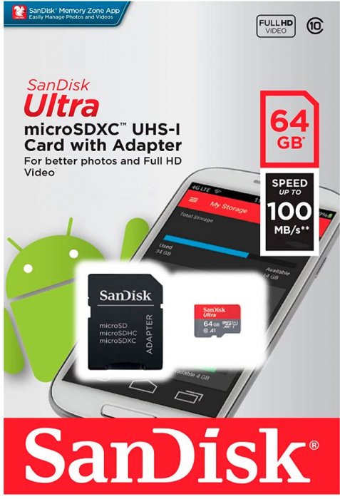 Cartao Memoria Microsd Sandisk 64Gb Ultra C/adapt Classe 10