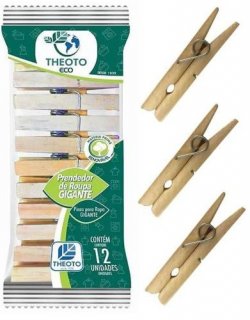 Prendedor Roupa Gigante Madeira C/12  Theoto