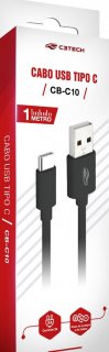Cabo Usb Celular / Usb C 2.0 - Preto 1M 3Ah C3Tech Cb-C10Bk